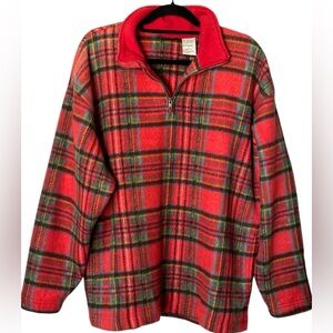 Vtg Bugle Boy Men’s Large Blue, Red, Black Green Plaid 1/4 Zip Fleece Pockets